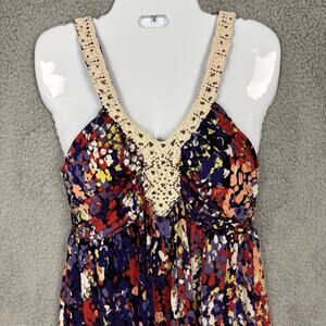 VTG Y2K ELLE Babydoll Dress XS Crochet Studded Neckline Floral Whimsigoth Punk